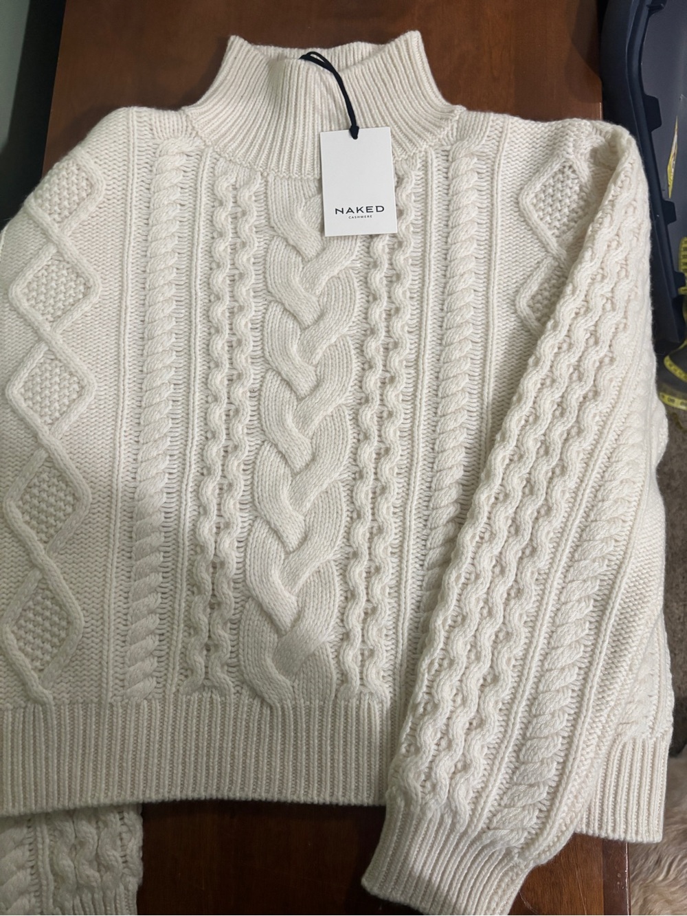 Naked Cashmere Ivory Cable-Knit Turtleneck Sweater. size L (N1)